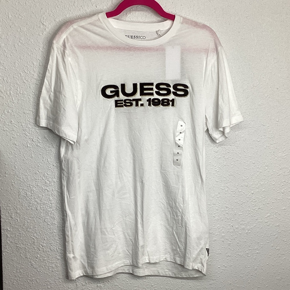 GUESS Men's White and Black Black Velvet Logo Tee Size MEDIUM NWT